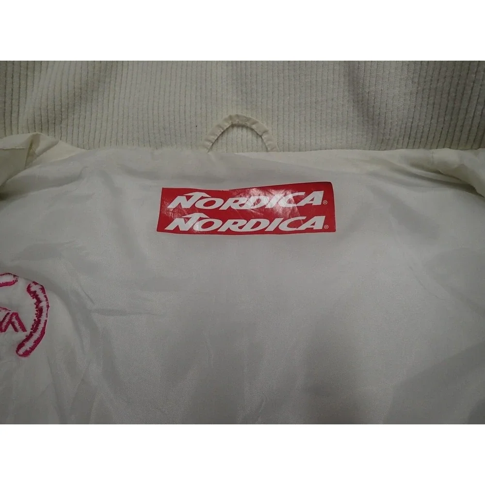 Nordica‎ Puffer Vest Women Large White Excellent Hooded Embroidered Ski Gorpcore